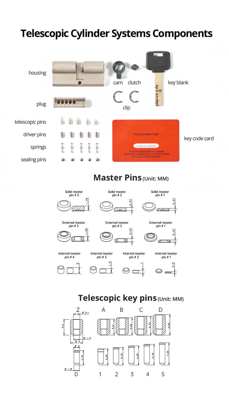 telescopic pin lock cylinder