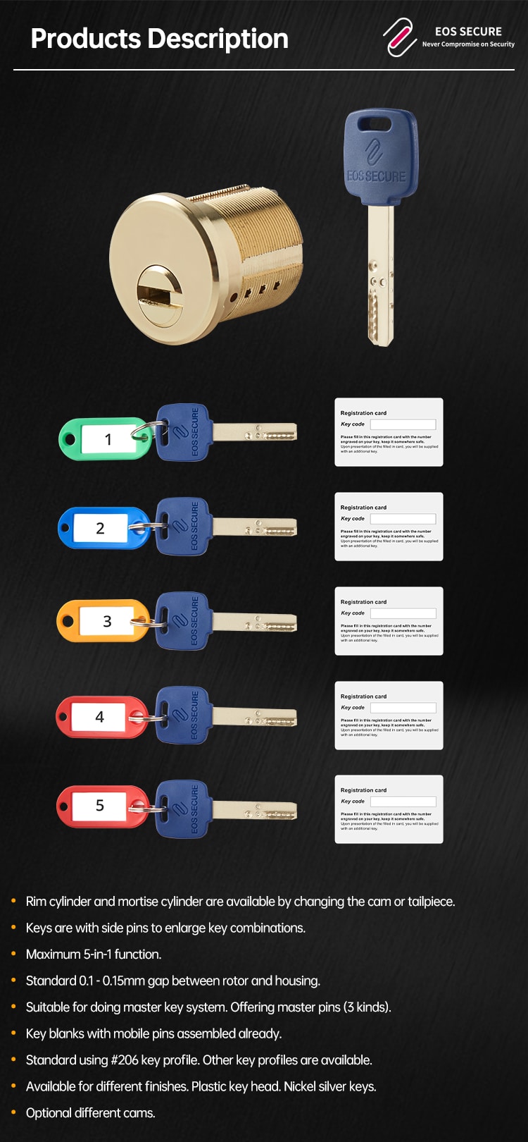 Rimo mortise cylinder with side pins